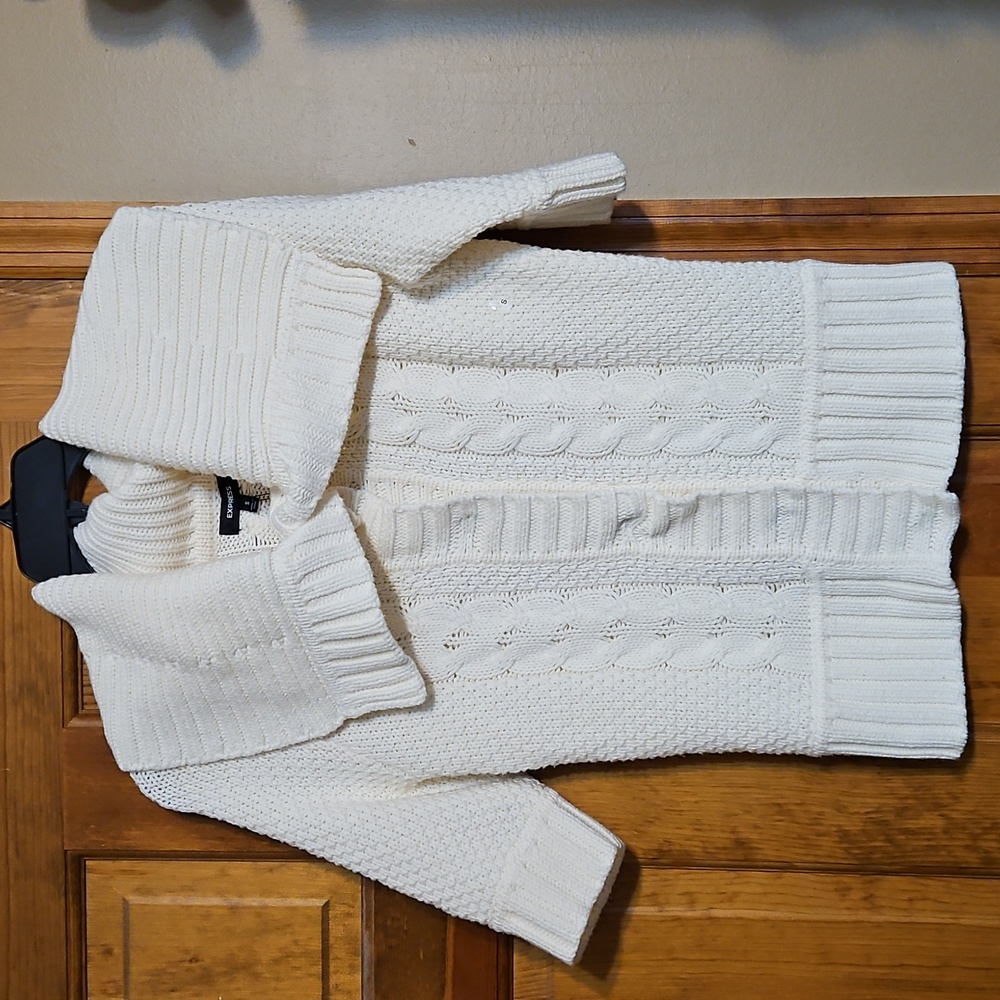 Express White short sleeve cardigan Cable Knit Sweater NWOT cream